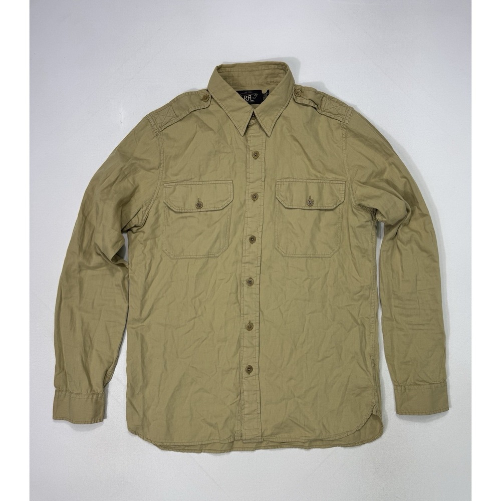 RRL Double RL Shirt Men's Medium Beige Button Up Utility Officer's Long Sleeve